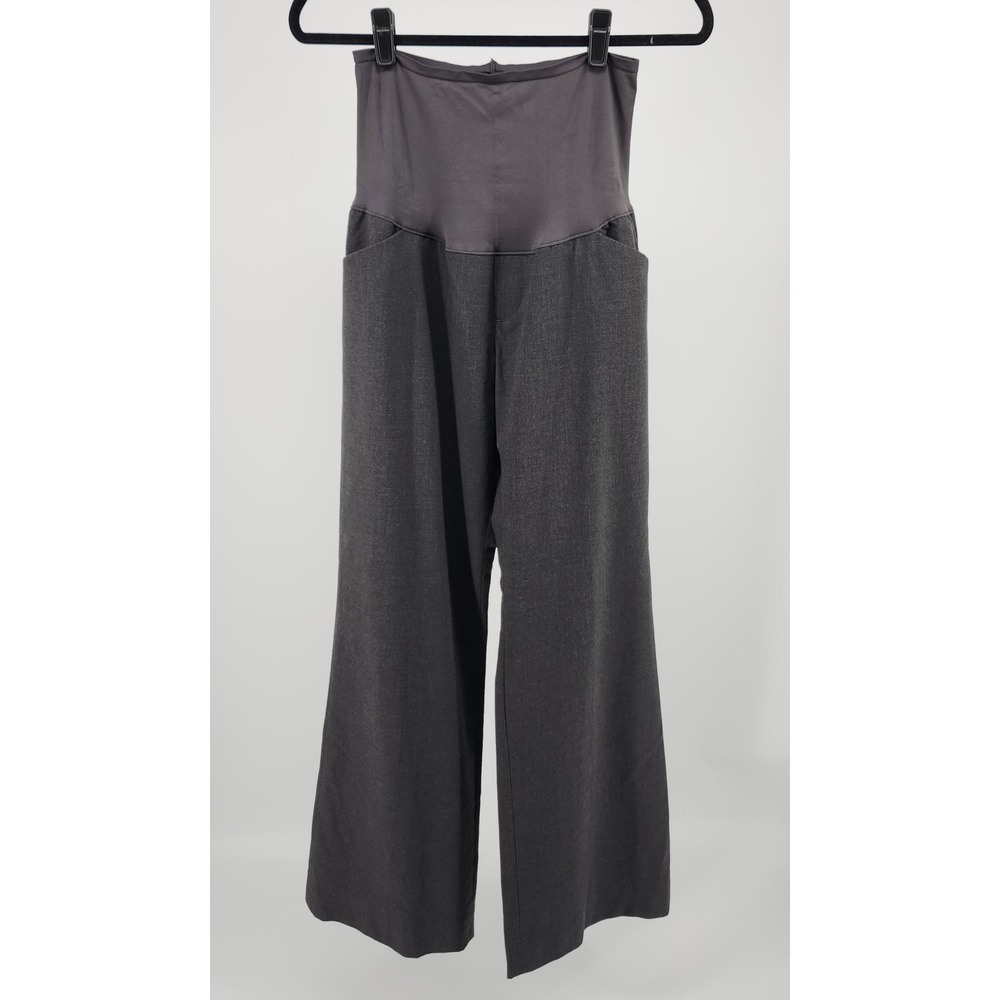 Gap Maternity Full Panel Glen Plaid Trousers Gray Wide Leg Slacks 8R Stretch